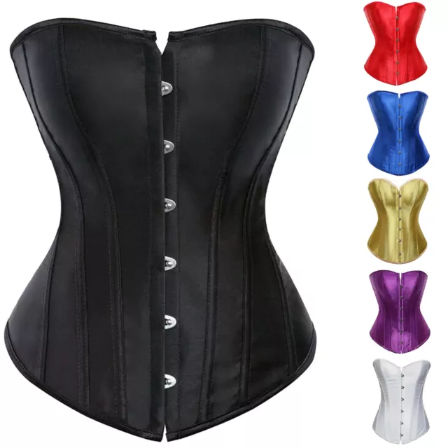 Women Black Overbust Boned Corset Burlesque Basque Top Lace-Up Costume S-5XL AU