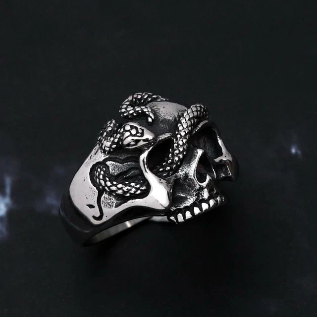 Anello moda uomo biker teschio gotico serpente punk fascia moda R3