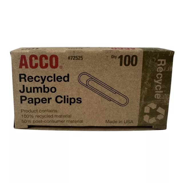 Acco Recycled Paper Clips Jumbo 100 Qty / 1 Box /72525