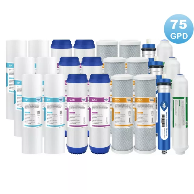 5-Stage 75 GPD Reverse Osmosis RO System Water Filter Replacement 5/8/16/24-Pack