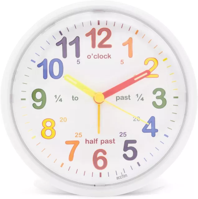 Acctim - Lulu 2 Teaching Alarm Clock, Analogue, Non-Ticking & Backlight, White