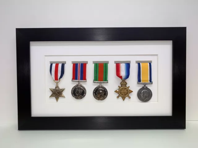 Military World War SportMedal Display 3D Box Frame for Five medal in white mount