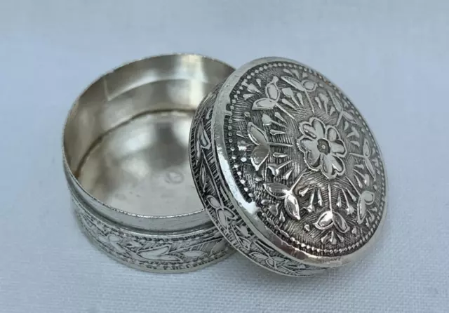 Fine .800 Solid Silver Middle Eastern Circular Pill Box.