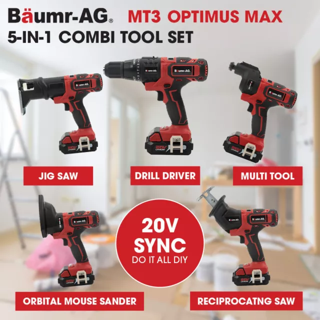 Baumr-AG 20V 5in1 Cordless Multi-Combi Tool Drill Driver Jigsaw Sander Kit Batte