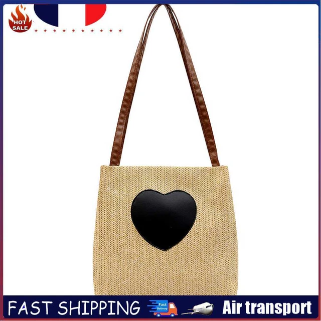 Summer Love Straw Woven Handbags Women Knitted Bucket Shoulder Bag (Camel)