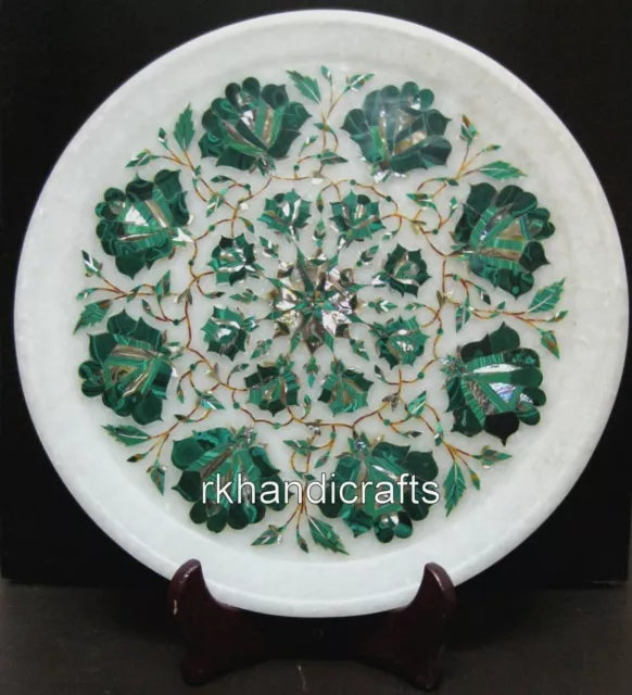 12 Inches Marble Plate Malachite Stone Inlaid Decorative plate for Office Decor