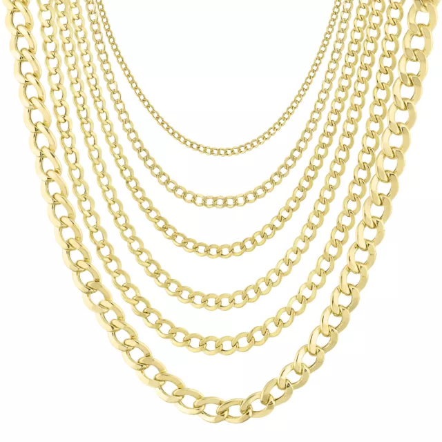Hollow Curb Chain Necklace Real 10K Gold Bonded 925