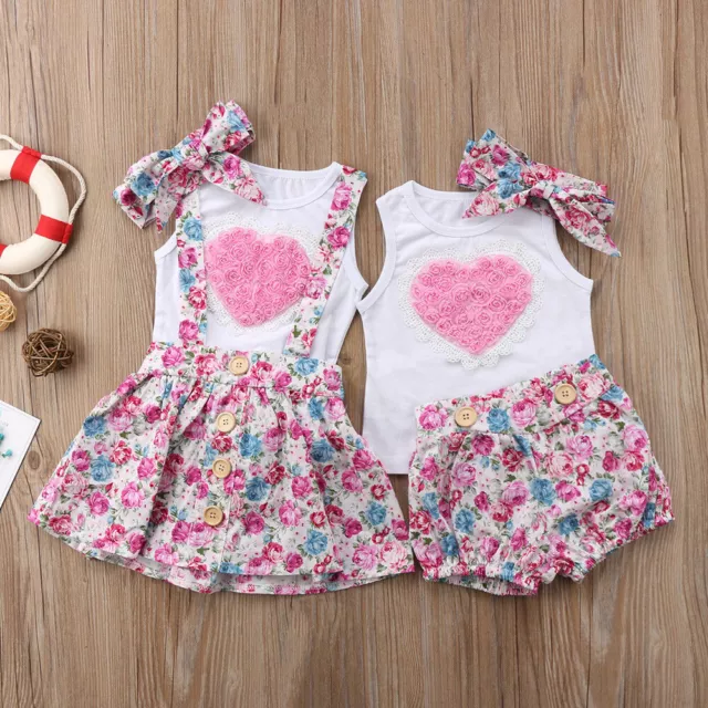 3Pcs Newborn Baby Girl Sister Matching T-shirt Tops+Shorts Dress Clothes Outfit 2