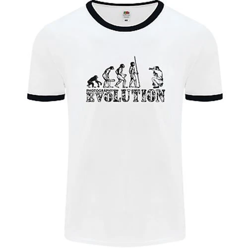 Maglietta Evolution Photographer Divertente Fotoraphy da uomo bianca