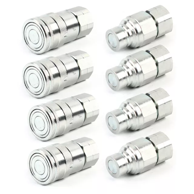 8pcs 1/2" NPT Skid Steer Bobcat Flat Face Hydraulic Quick Connect Couplers Set