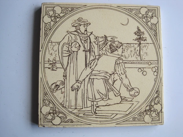 Antique Victorian 6" Malkin Edge Games Series Tile - Bowls #217 C1880