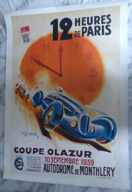 Affiche Automobile Lithographie FORMULE 1-12Heures de Paris-1939 - 70x100.