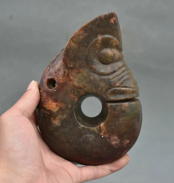 6.4" Old Chinese Hongshan culture Old jade carving Zhu long beast pendant