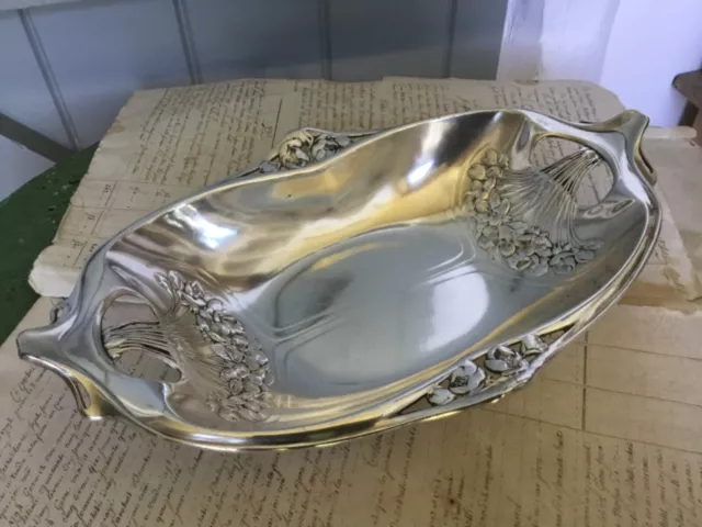 Large Antique French Gallia Christofle Silver Plated Dish Art Nouveau Florals