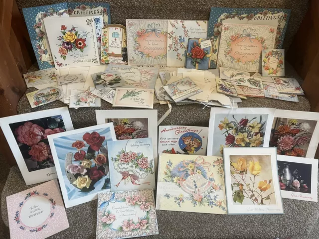 Vintage Cards 1950s Retro Greeting Anniversary Engagement Wedding Lovely Bundle