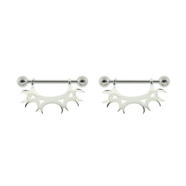 Pair of Steel Barbell w/Nipple Shields Rings, 14 Gauge-105