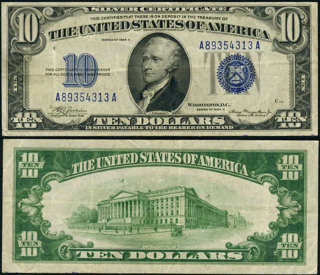 FR. 1702 $10 1934-A Silver Certificate Mule Micro BP A-A Block VF+