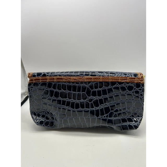 Samantha Brown Cosmetic Bag Travel Bag Croco Embossed Navy and Brown 3