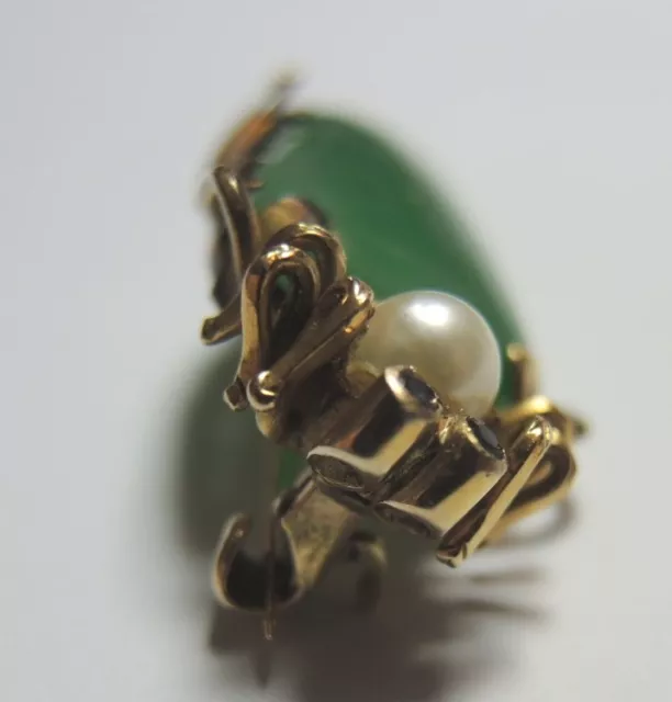 Antique Art Deco Vintage Jadeite Grasshopper Pin Hallmark LW20 14K Yellow Gold 3