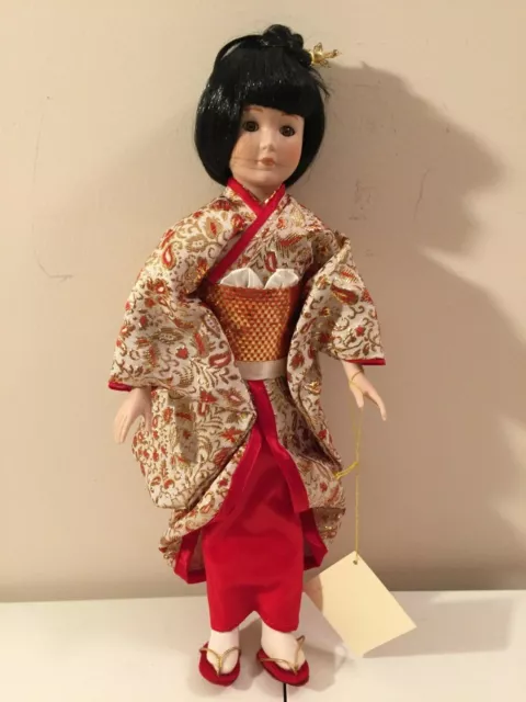 Design Debut Porcelain Doll In Box Chinese Gold Red Clothing
