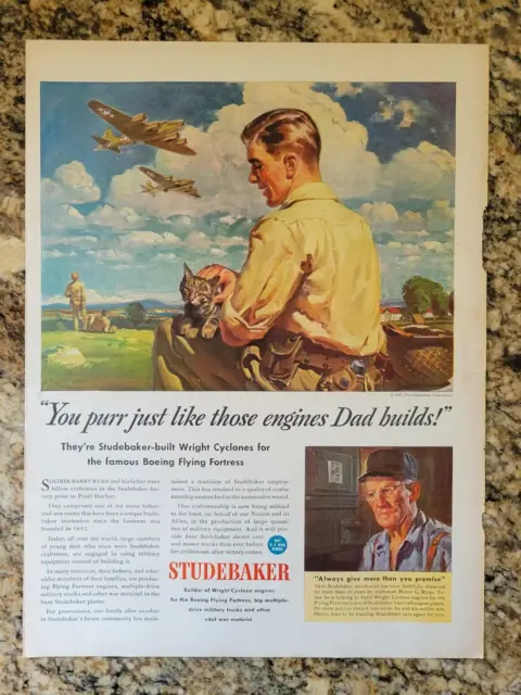 1940s STUDEBAKER WARTIME Print Ad "You purr just like those engines Dad builds!"