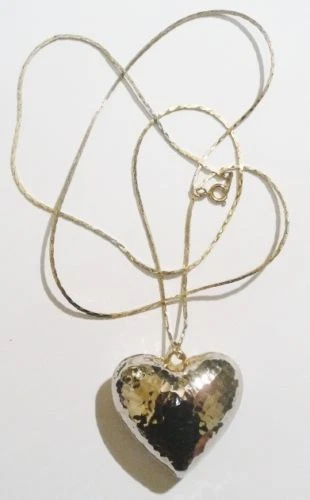 Pendentif Cœur Rétro En Argent - Effet Martelé 3D Vintage - Chaîne Incluse - Style Bohème