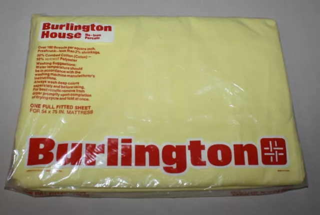 1976 Vintage Burlington House Full Flat Sheet Yellow No-Iron Percale 54" x 75"