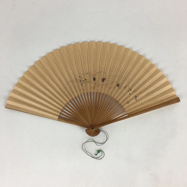 Japanese Folding Fan Vtg Sensu Bamboo Frame Paper Golden Glitter 4D589