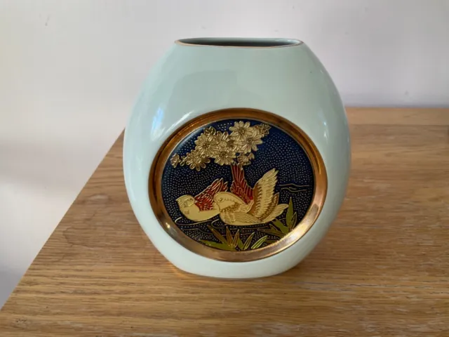 The Art Of Chokin 24K Gold Edged Small Japanese Vase Decorative Pottery Vintage