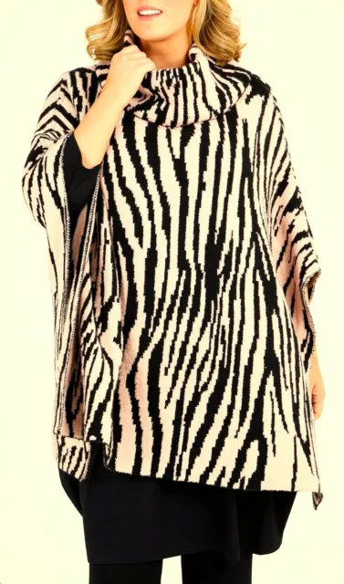 TS TAKING SHAPE OSFA Zebra Poncho one-size winter warm soft flattering cover NWT