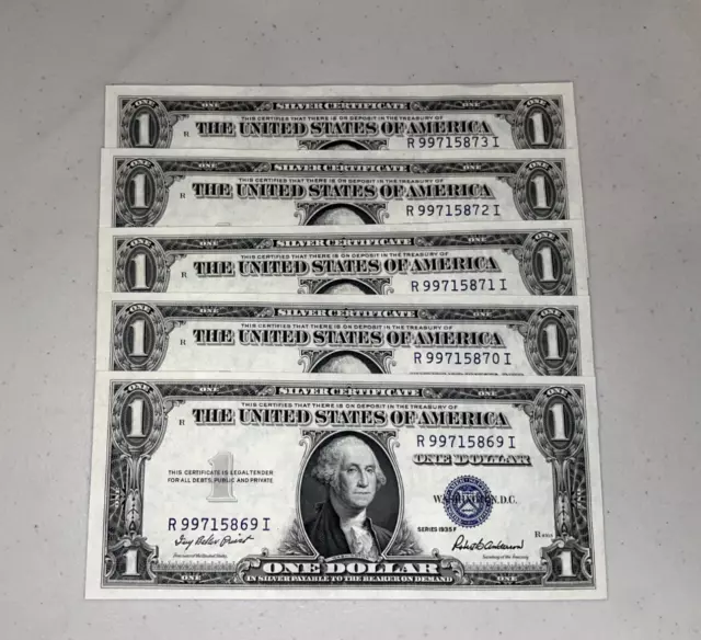 Consecutive 1935 One Dollar Blue Seal Note Silver Certificate Bill $1 Sequential 2