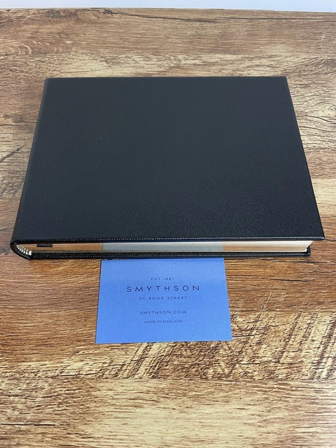 Libro de visitantes de cuero negro Smythson pequeño 19 cmx14,5 cmx3 cm nuevo con etiquetas precio de venta sugerido por el fabricante £210