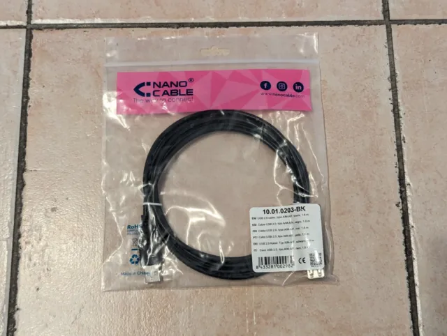 Câble de Rallonge usb 1,8 m USB Prise Mâle Prise Femelle Noir
