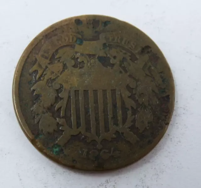 $.02 1864 Two Cent Piece Original United States Two Cent Shield Coin! 2 Cents