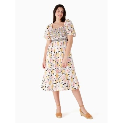 Kate Spade Lily Blooms Smocked Floral Midi Dress - Size Large