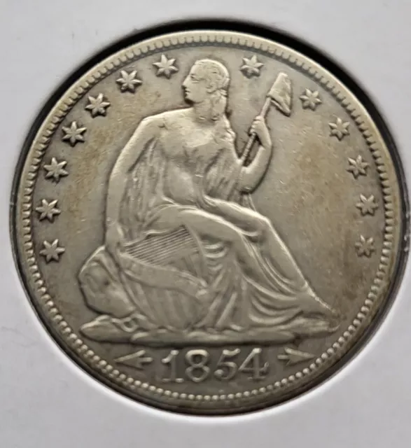 1854 Arrows Liberty Seated Silver Half Dollar F/VF  Coin -