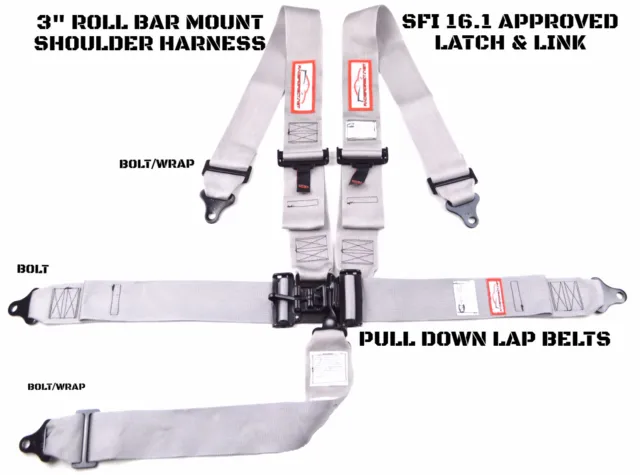 Latch & Link 5 Pt Roll Bar Mount Racing Harness Signature Series Sfi 16.1 Gray