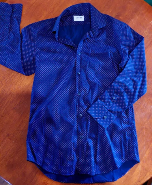 Men's TM Lewin Cotton Shirt Blue Button Up Long Sleeve Size; Medium