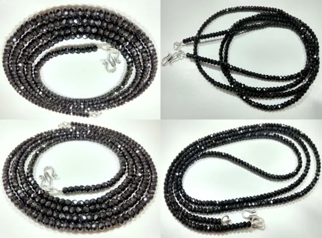 Collier Noir Spinelle Rondelle Pierres à Facettes Perles 4 MM 40.6To107cm Strand