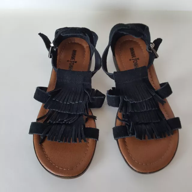 MINNETONKA WOMEN'S MAUI Boho Black Suede Fringe Sandals - Size 6 $24.99 ...