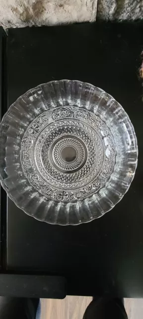 Vintage KIG Malaysia Glass Bowl Fleur De Lis Fluted 7.5” Diameter
