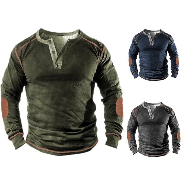 T-shirt Henley Homme ODIN New York Taille L Gris Manches Longues Coton - Occasion Bon état