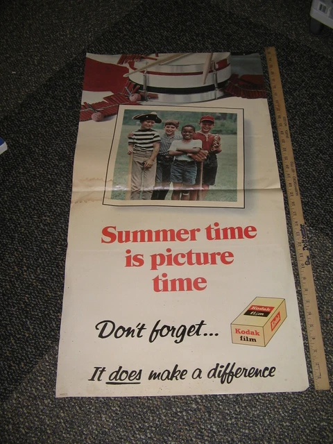KODAK camera store display sign 1960s Summer kids pirate hat baseball poster