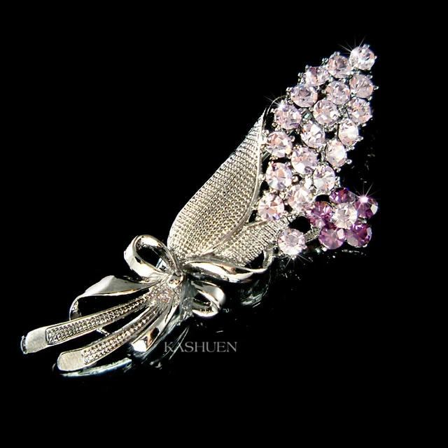 Broche Vintage Feuille Avec Cristal Swarovski - Dorée, Bon état D'usage