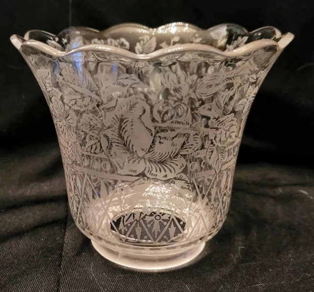 Antique Acid Etched Glass Lamp Shade Victorian Gasolier Art Nouveau Deco Rose