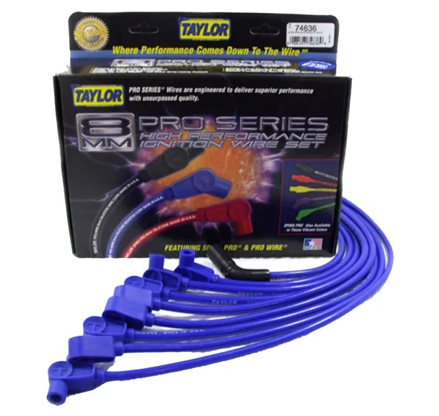 Taylor Cable 74636 8mm Spiro-Pro Ignition Wire Set; Custom Fit; Blue;