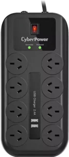 8 Outlet Power Board with 2 USB Charge Port, Surge and Overload Protection, EMI
