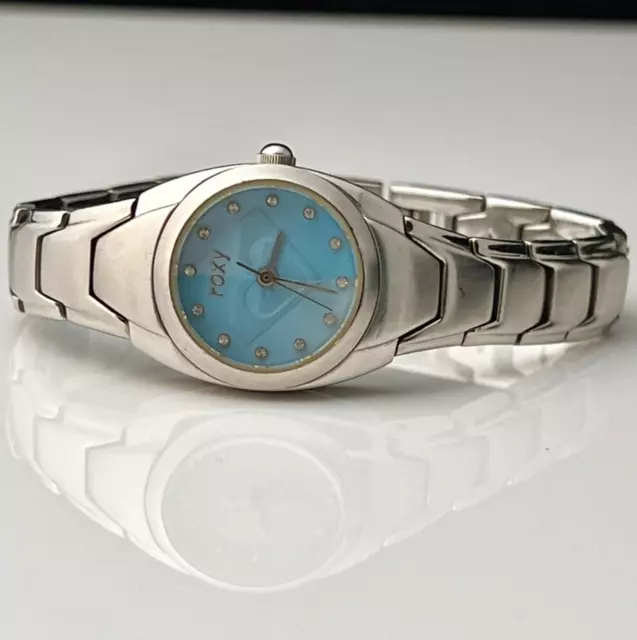 1990s Womens Watch Roxy Quik Silver Baby Blue Dial SS Bracelet New Battery 20mm