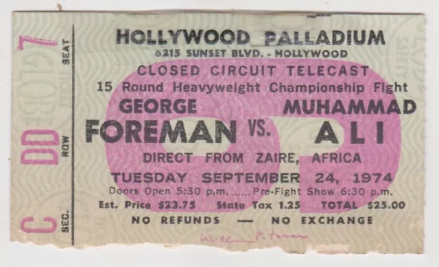 Ali vs Foreman Original Telecast Ticket - 'Rumble In The Jungle'