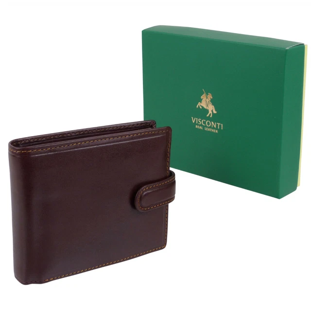 Visconti Monza Collection Men's Slim Italian Leather Wallet - Brown - RFID Protected